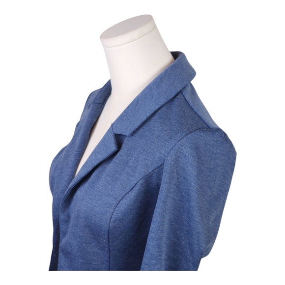 Candie's Blue Knit Stretch Blazer Small Ruched Sleeves Lace Back Office Casual - Picture 2 of 11